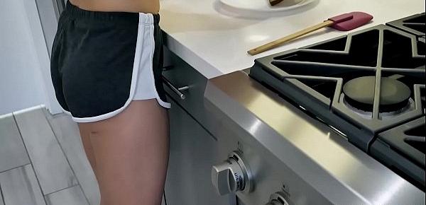  Stepson distracts Eva while cooking and made her suck his young boner and take his cum
